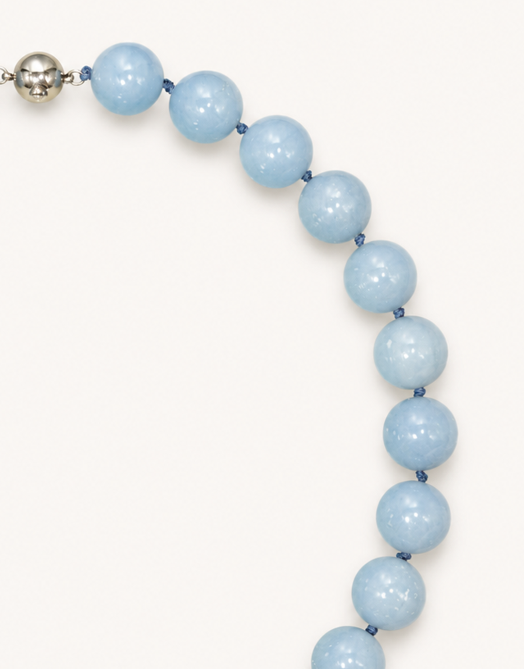 A 16-inch Natural Angelite Necklace featuring large 14mm polished beads in soft sky-blue with delicate white marbling.
