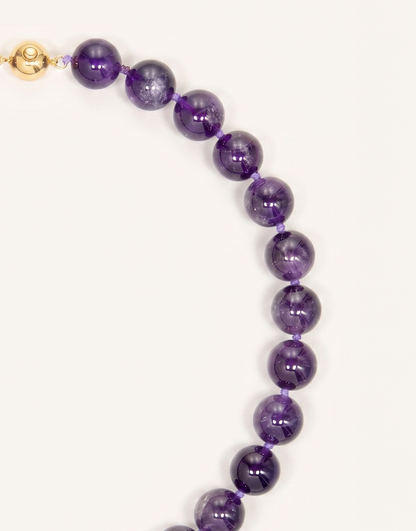 A 16-inch Natural Amethyst Necklace featuring polished 12mm beads in rich violet and lavender shades.