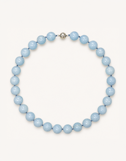 A 16-inch Natural Angelite Necklace featuring large 14mm polished beads in soft sky-blue with delicate white marbling.