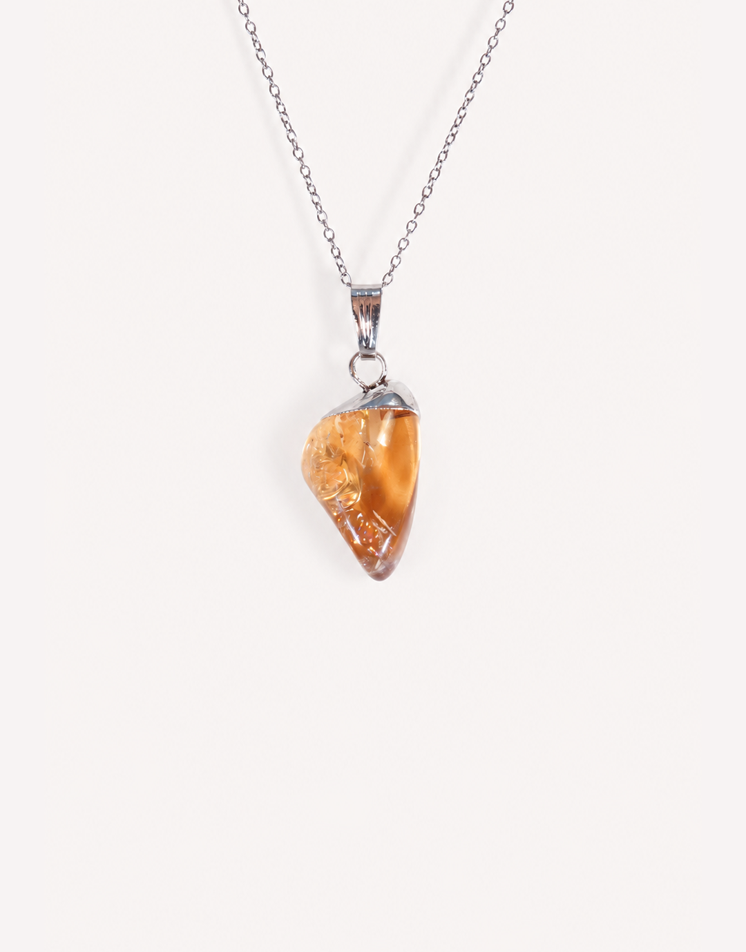 Natural polished heat-treated citrine pendant in vibrant golden amber on a complimentary 18-inch stainless steel chain.