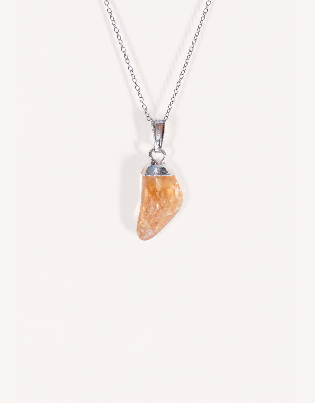 Natural polished heat-treated citrine pendant in vibrant golden amber on a complimentary 18-inch stainless steel chain.