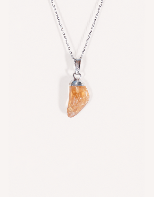 Natural polished heat-treated citrine pendant in vibrant golden amber on a complimentary 18-inch stainless steel chain.
