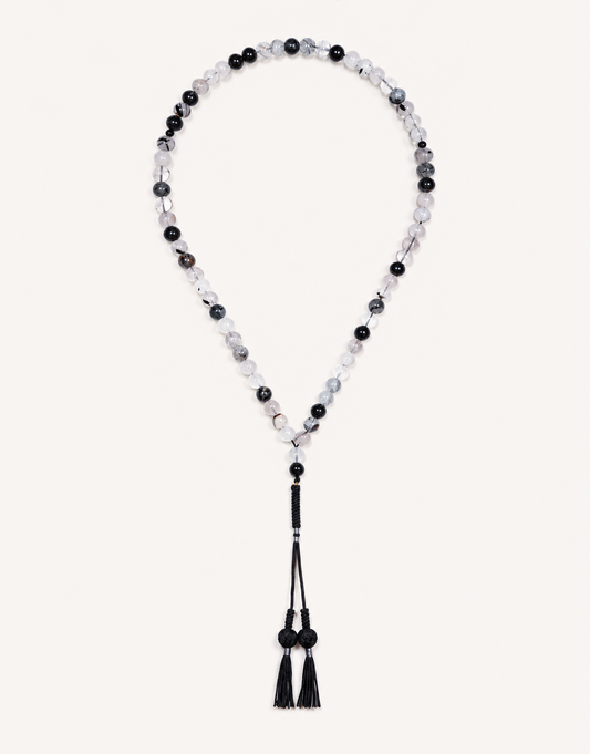 Natural Tourmalinated Quartz Prayer Beads