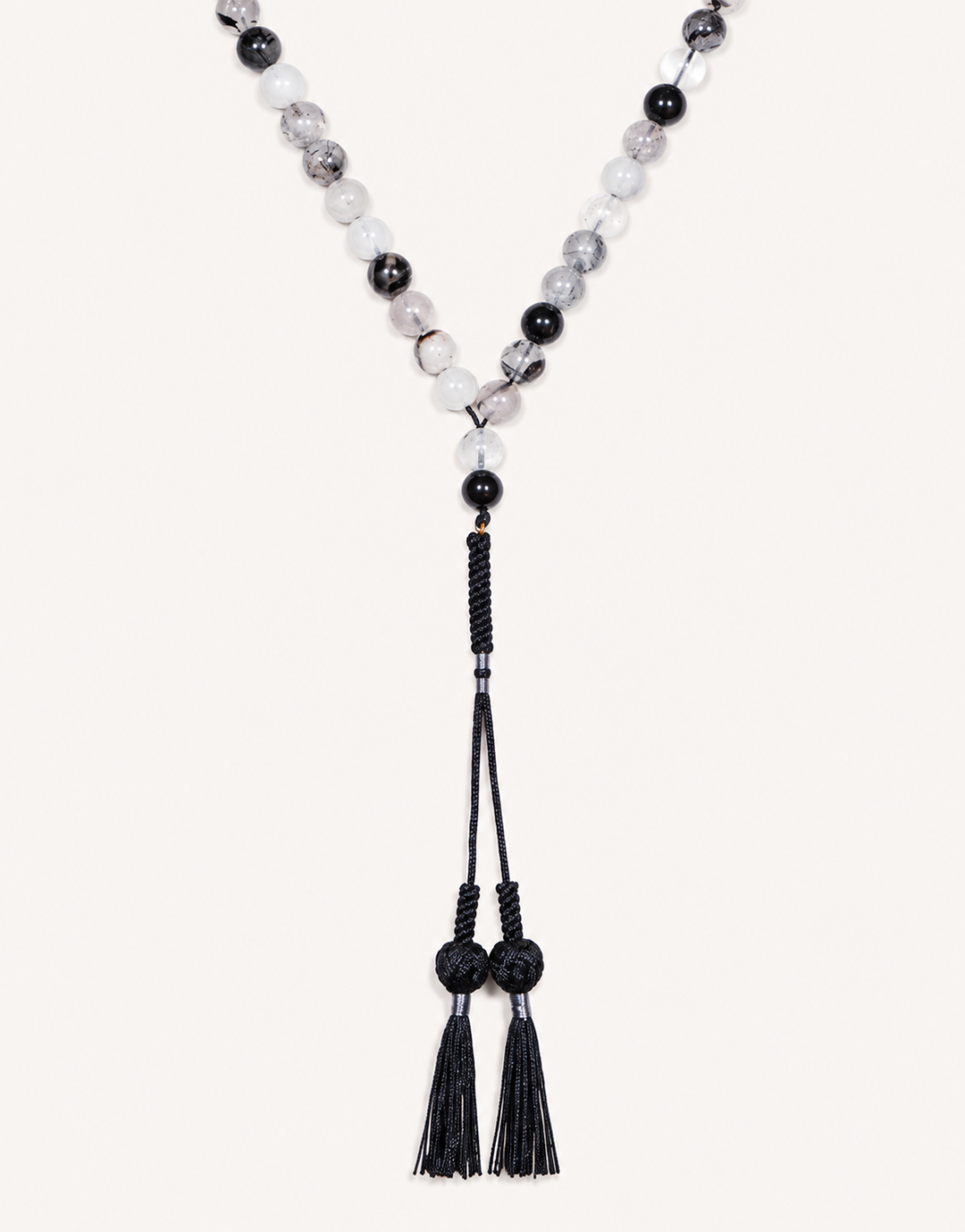 Natural Tourmalinated Quartz Prayer Beads